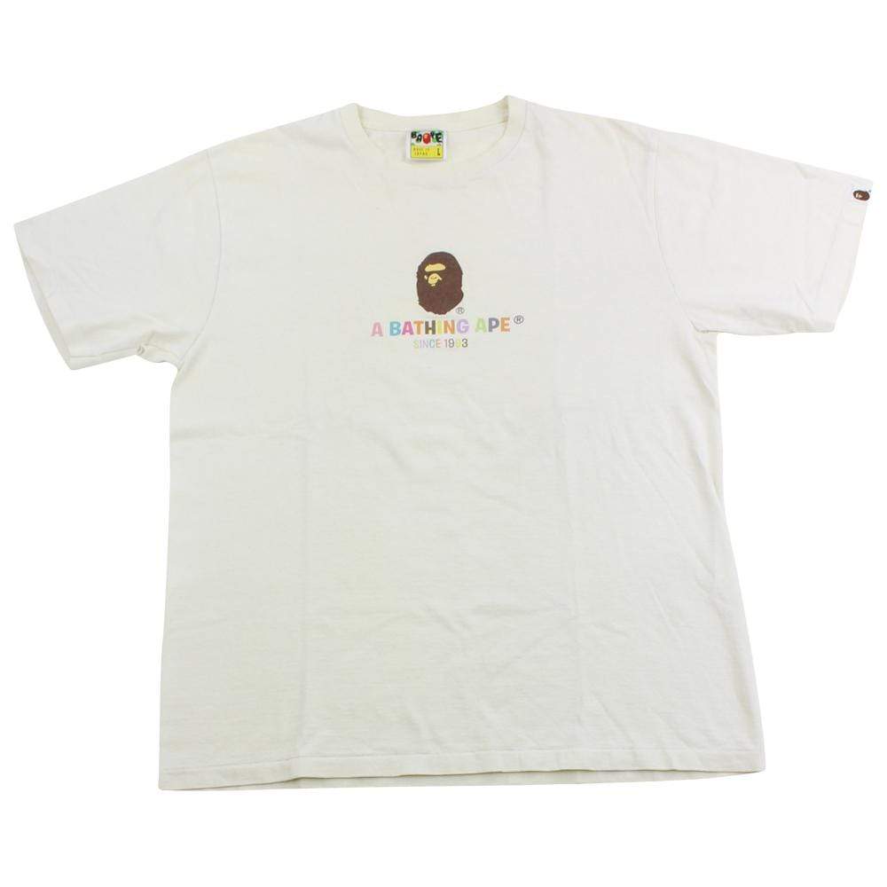 Bape Ape Logo Multicoloured Text Tee White - SaruGeneral