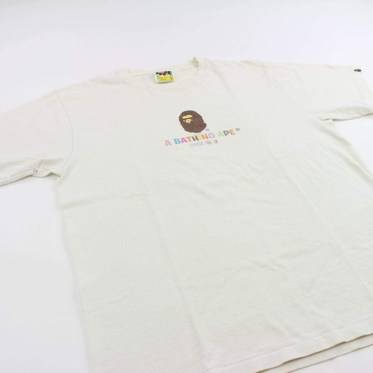 Bape Ape Logo Multicoloured Text Tee White - SaruGeneral