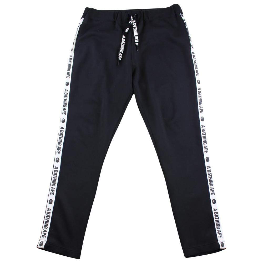 Bape A Bathing Ape Text White Stripe Track Pants Black - SaruGeneral