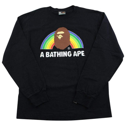T-shirt à manches longues Bape Ape avec logo arc-en-ciel et texte noir
