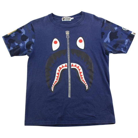 T-shirt Bape Black Shark Face à manches camouflage bleu