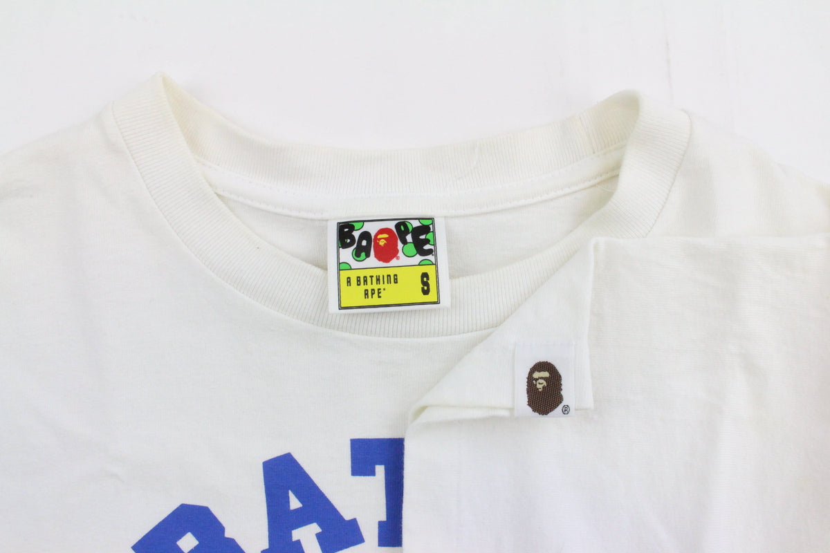 Bape Blue Pink Apesta College Logo Tee White - SaruGeneral
