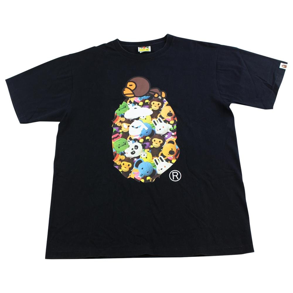 bape milo animal characters big ape logo tee black - SaruGeneral