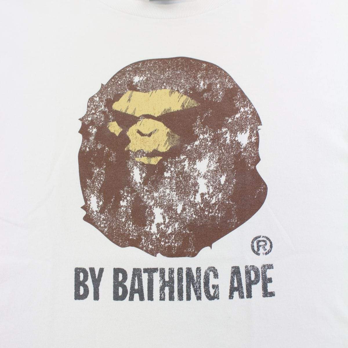 Bape Angry Face Distressed Big Ape Logo Tee White - SaruGeneral