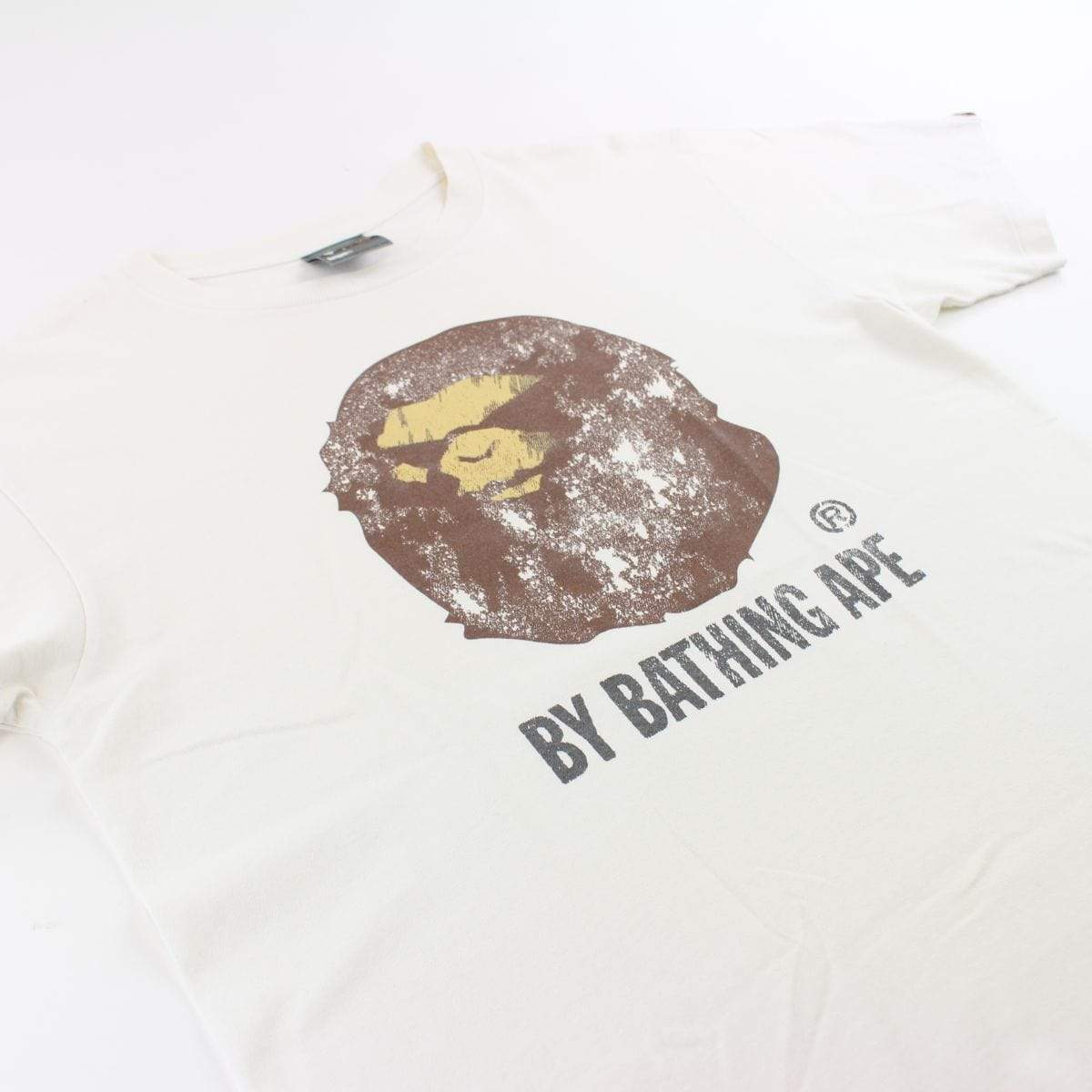 Bape Angry Face Distressed Big Ape Logo Tee White - SaruGeneral