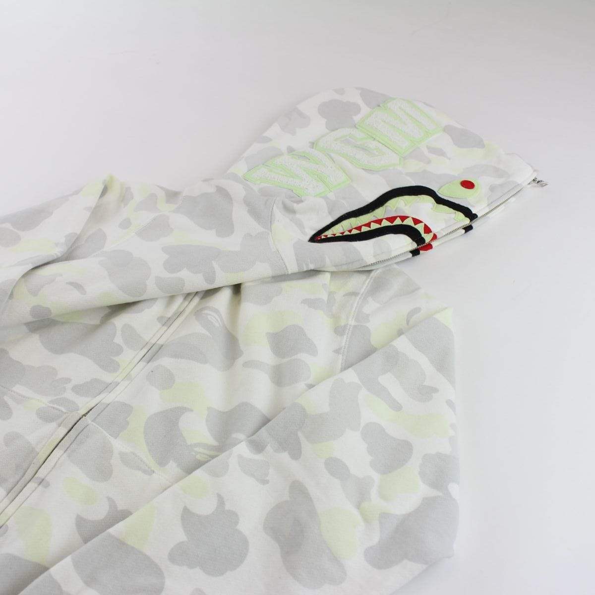 Bape White Camo Shark Full Zip Hoodie - SaruGeneral