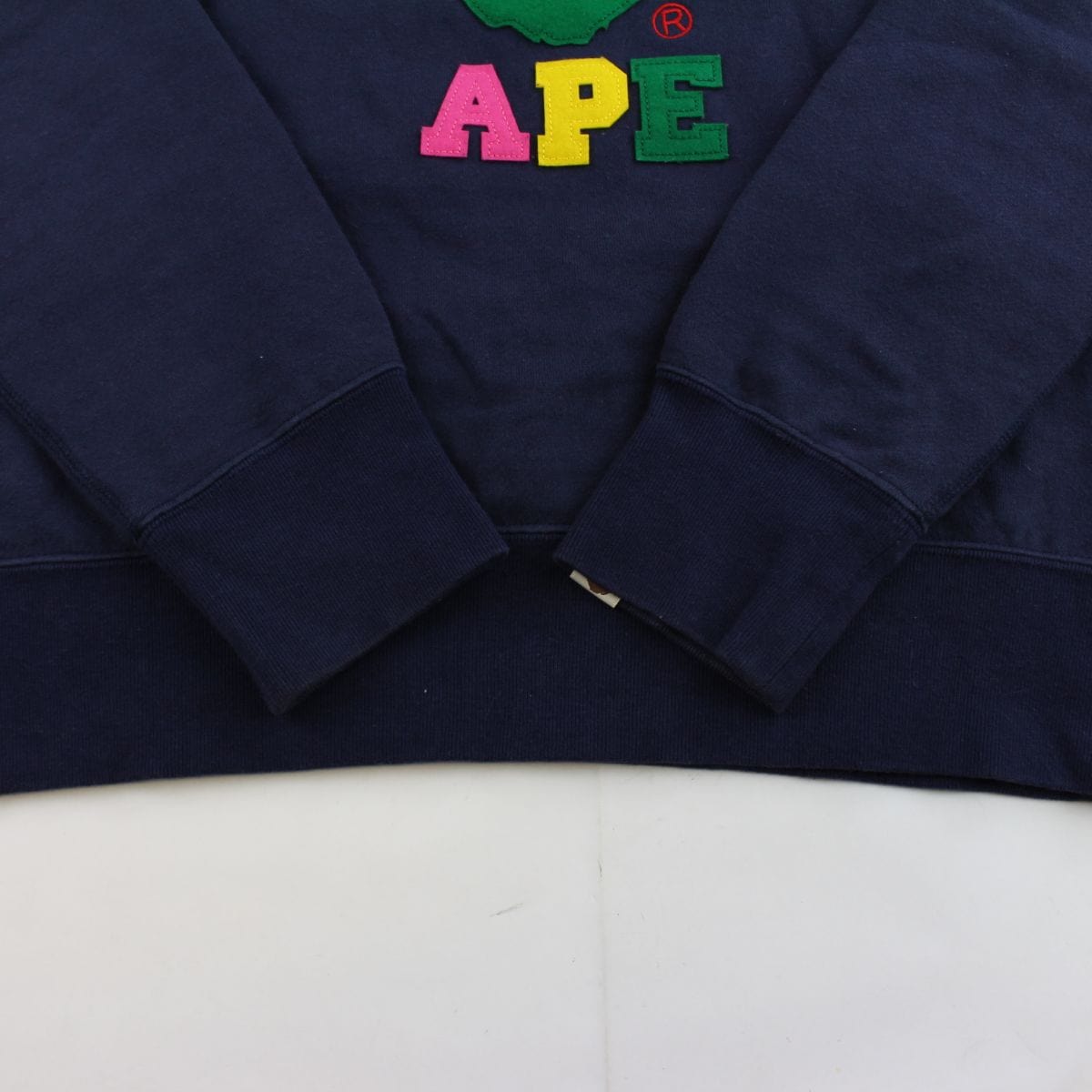 bape rainbow felt college logo crewneck navy - SaruGeneral
