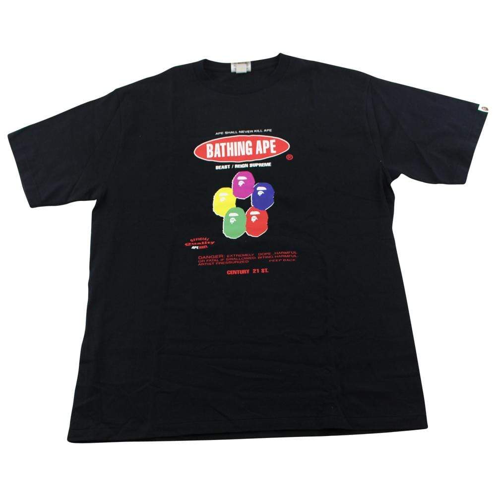 Bape x Stash Multi Colour Heads Logo Tee Black - SaruGeneral