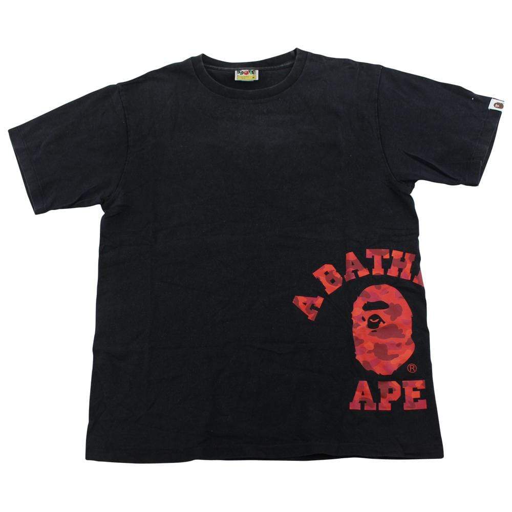 Bape Red Camo Side College Logo Tee Black - SaruGeneral