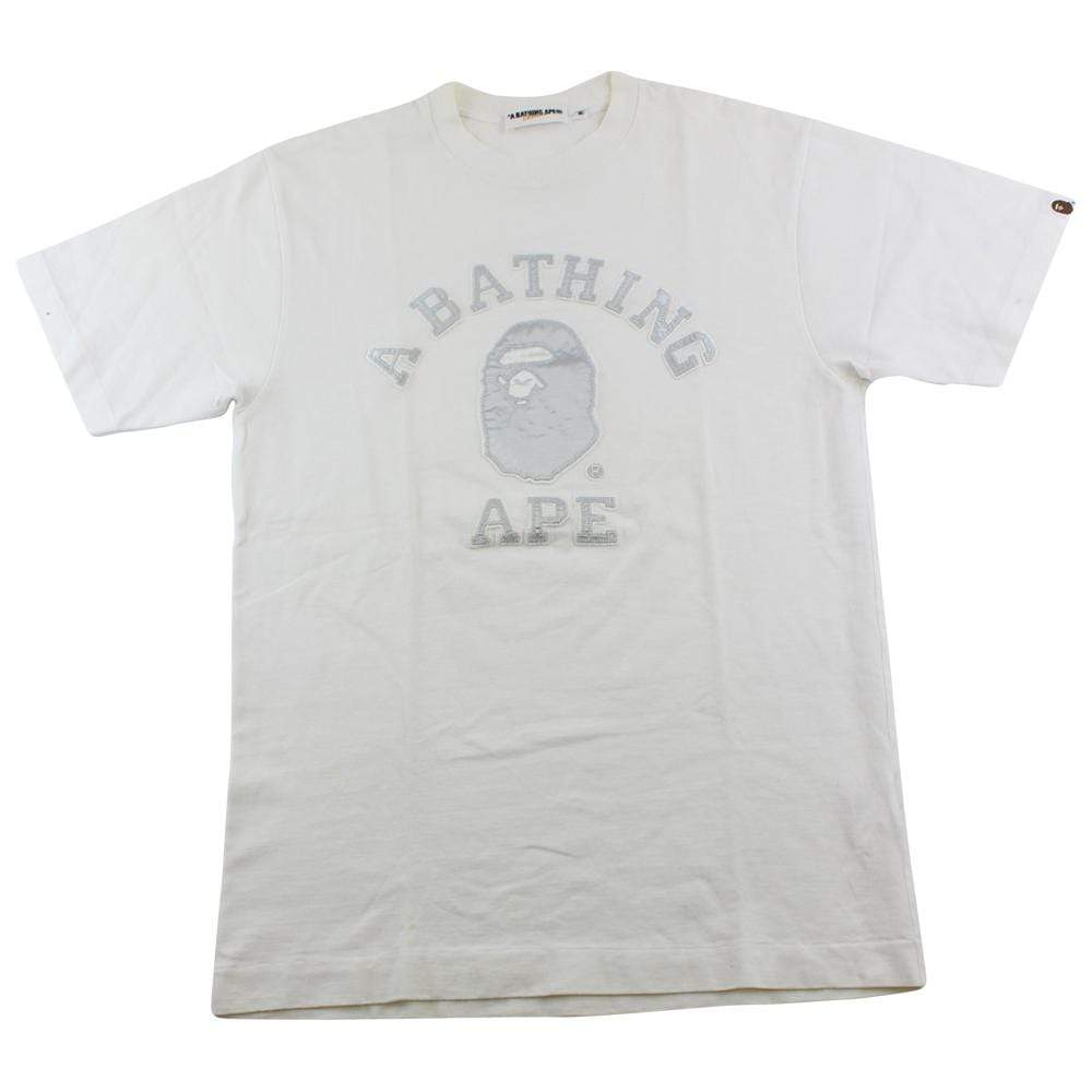 Bape Stitched silver College Logo Tee White - SaruGeneral