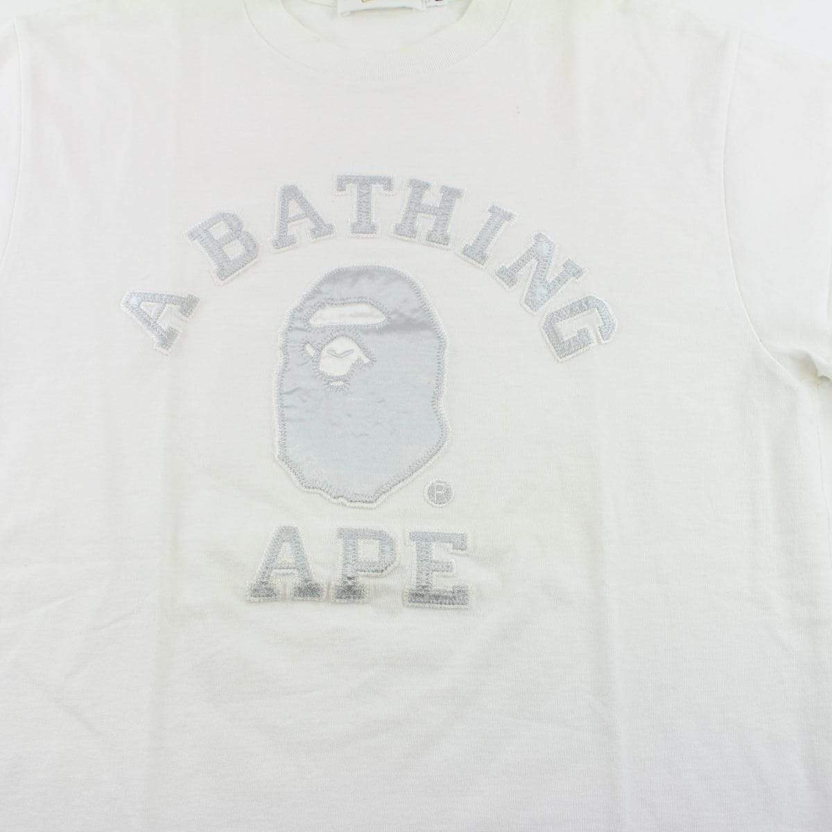 Bape Stitched silver College Logo Tee White - SaruGeneral