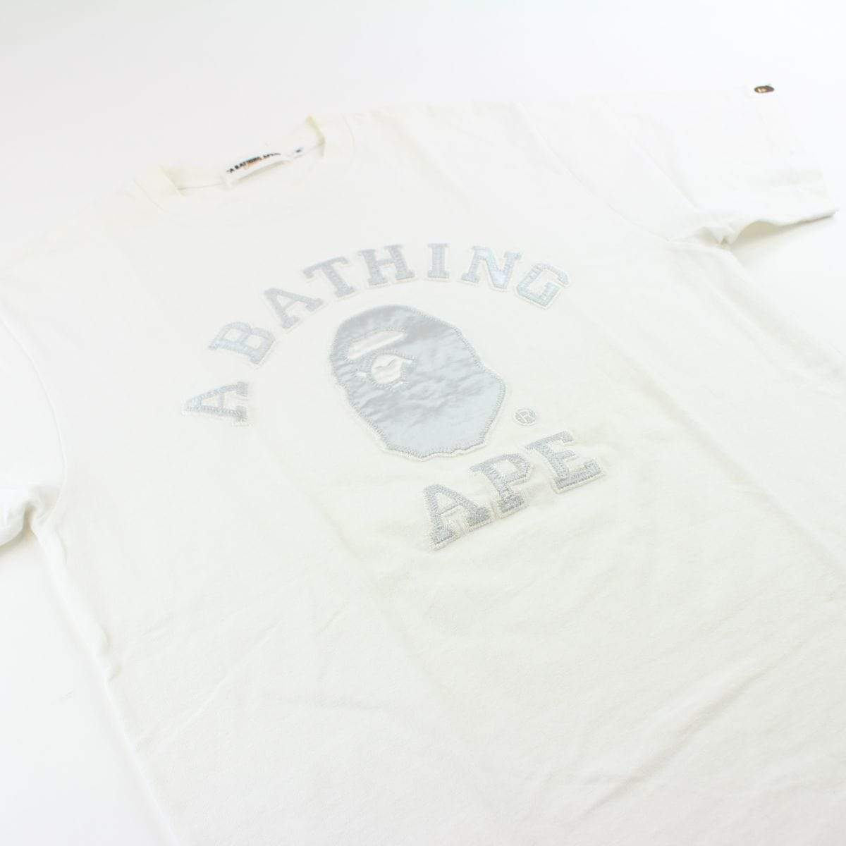 Bape Stitched silver College Logo Tee White - SaruGeneral