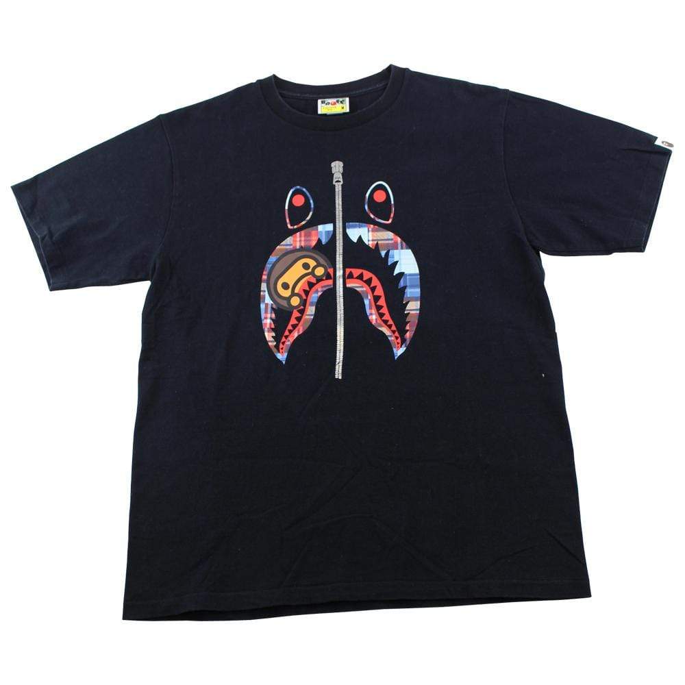 Bape Plaid milo Shark Face Tee Black - SaruGeneral