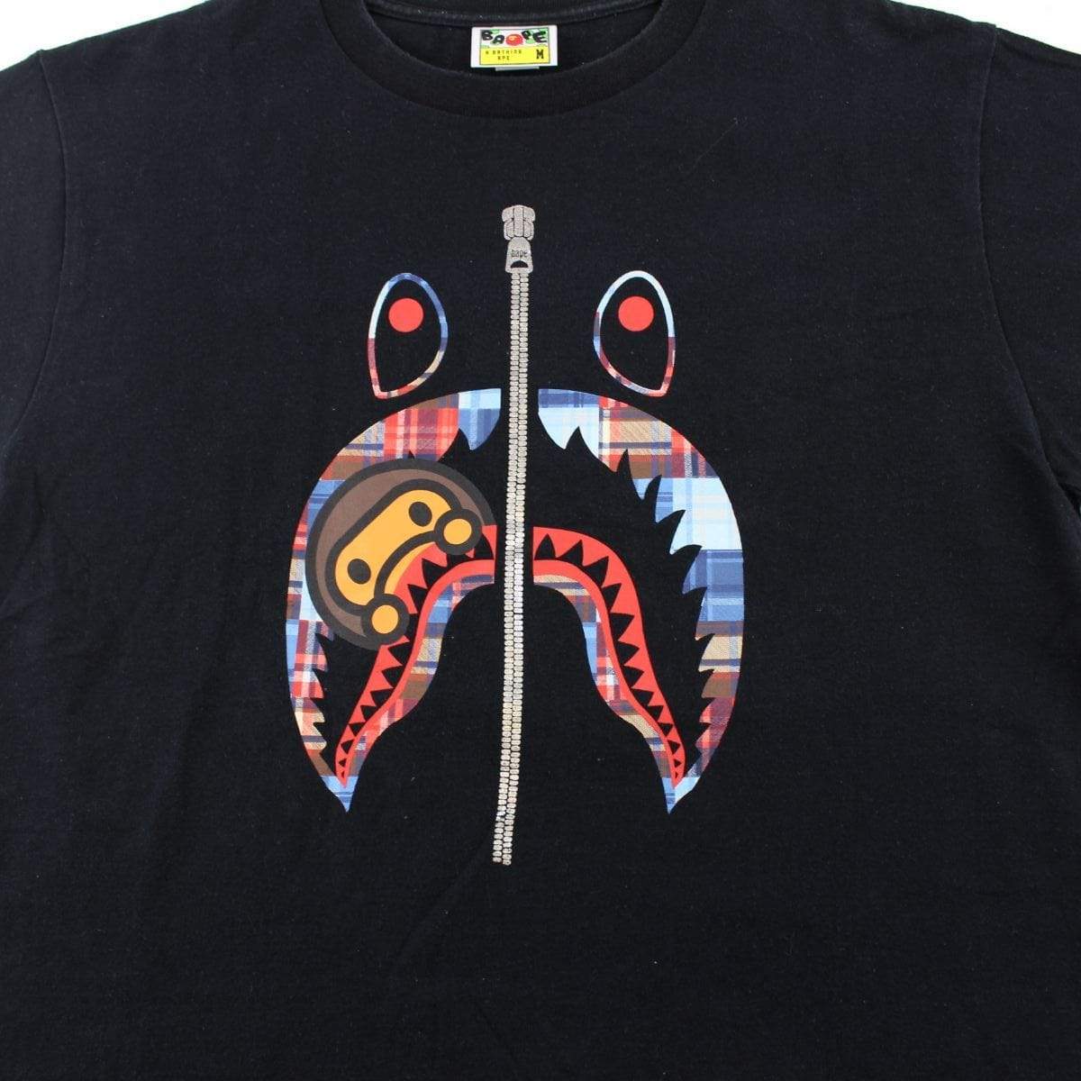 Bape Plaid milo Shark Face Tee Black - SaruGeneral