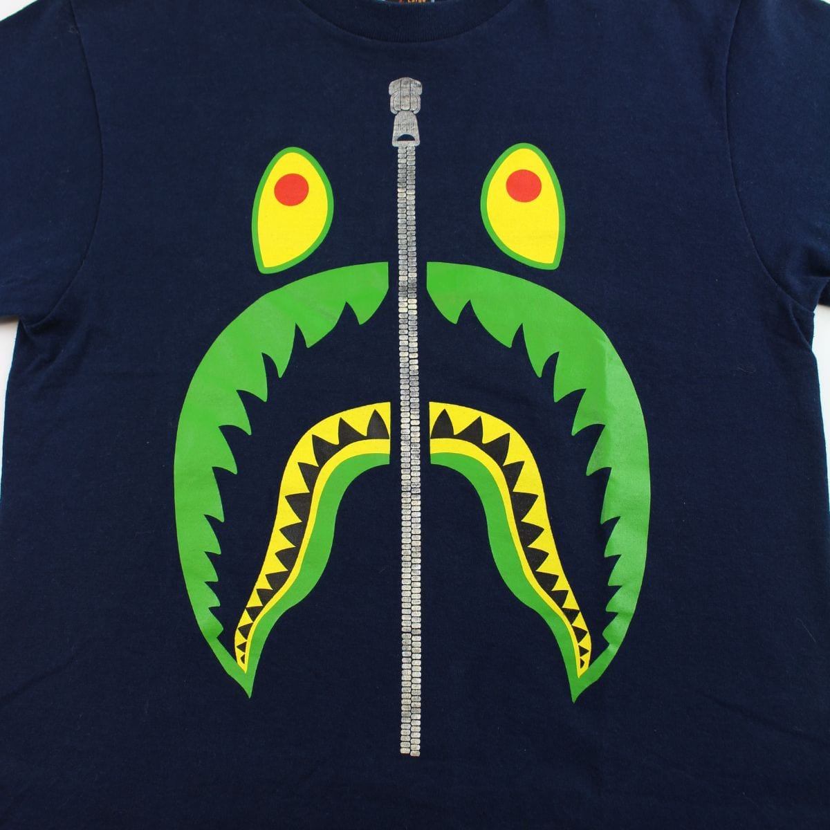 bape green shark face tee navy - SaruGeneral