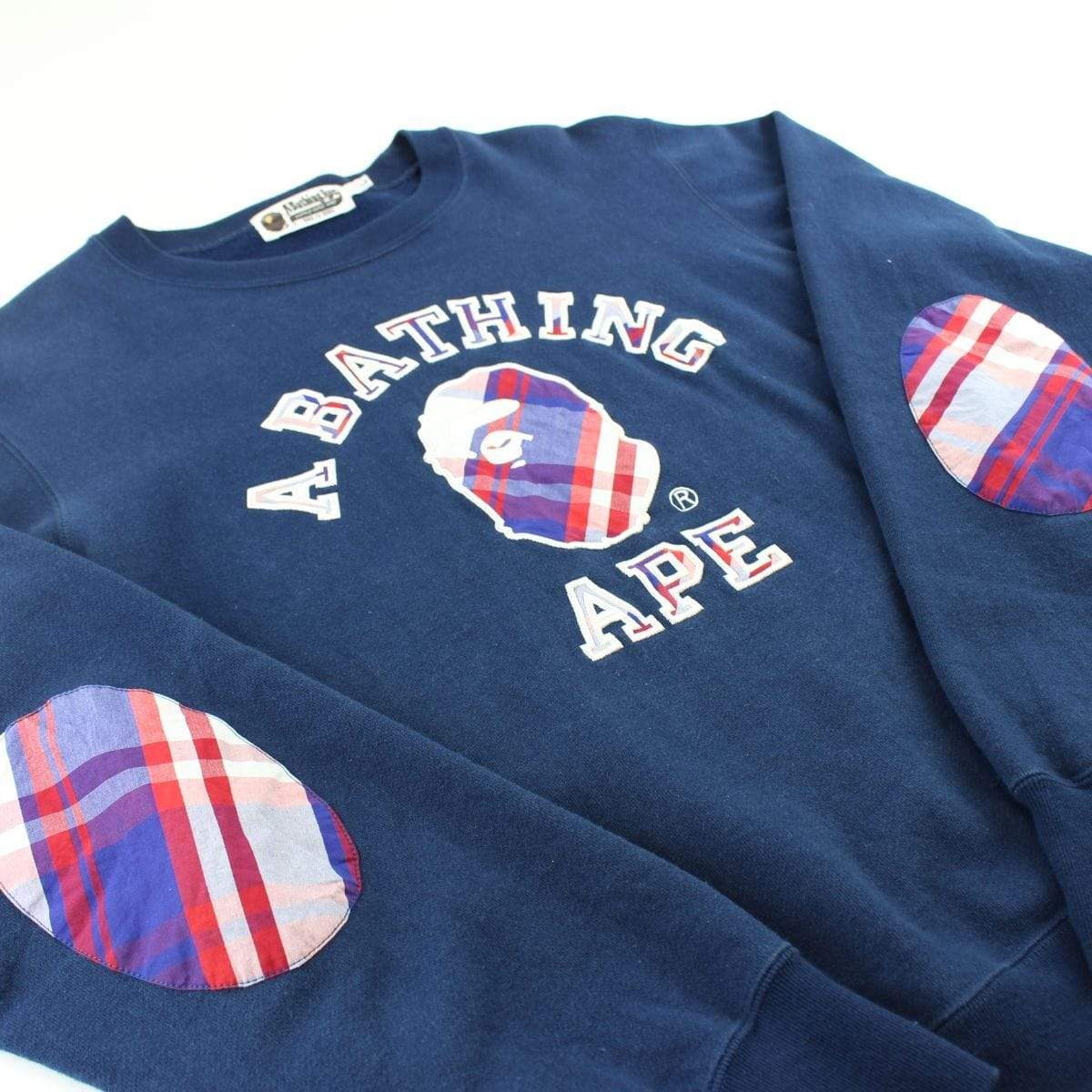Bape Tartan College Logo Crewneck Navy - SaruGeneral