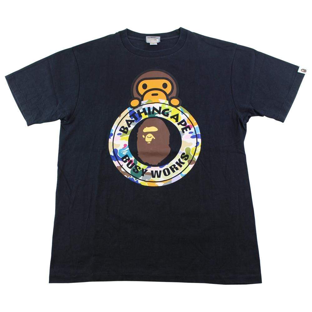 Bape Busy Works Milo Multi Camo Logo Tee Black - SaruGeneral