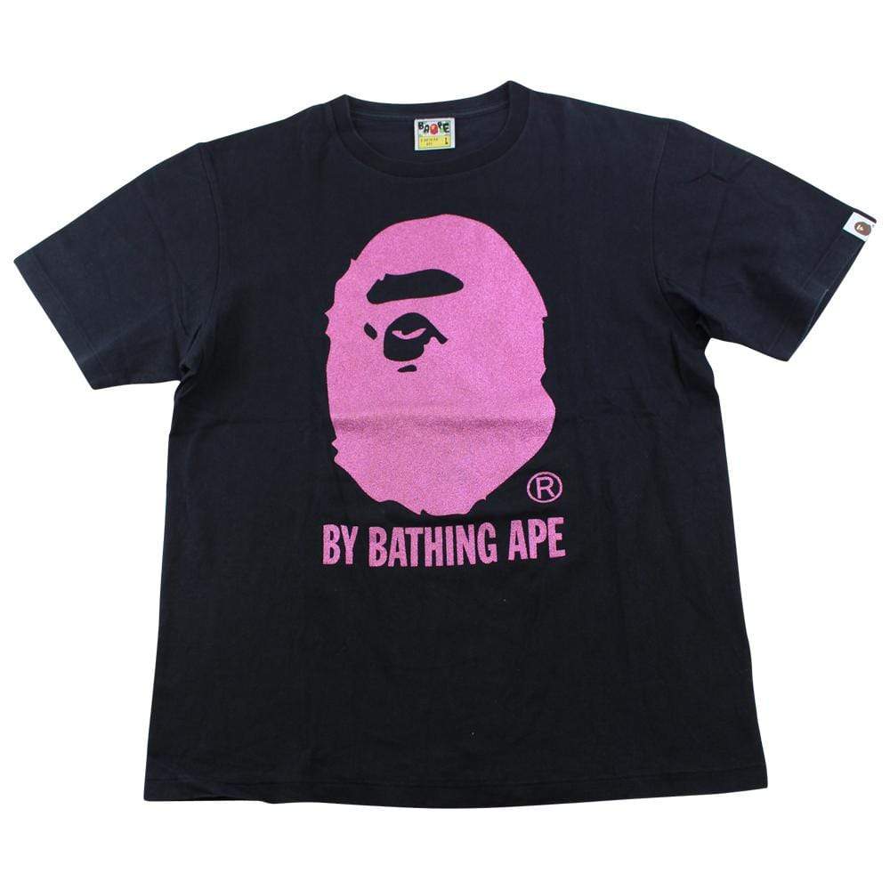 Bape Pink Glitter Big Ape Log Tee Black - SaruGeneral