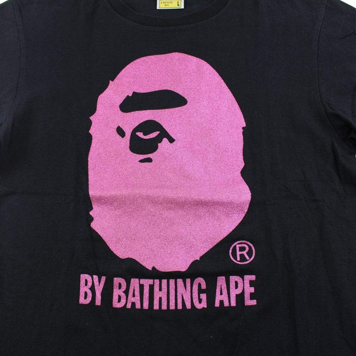 Bape Pink Glitter Big Ape Log Tee Black - SaruGeneral