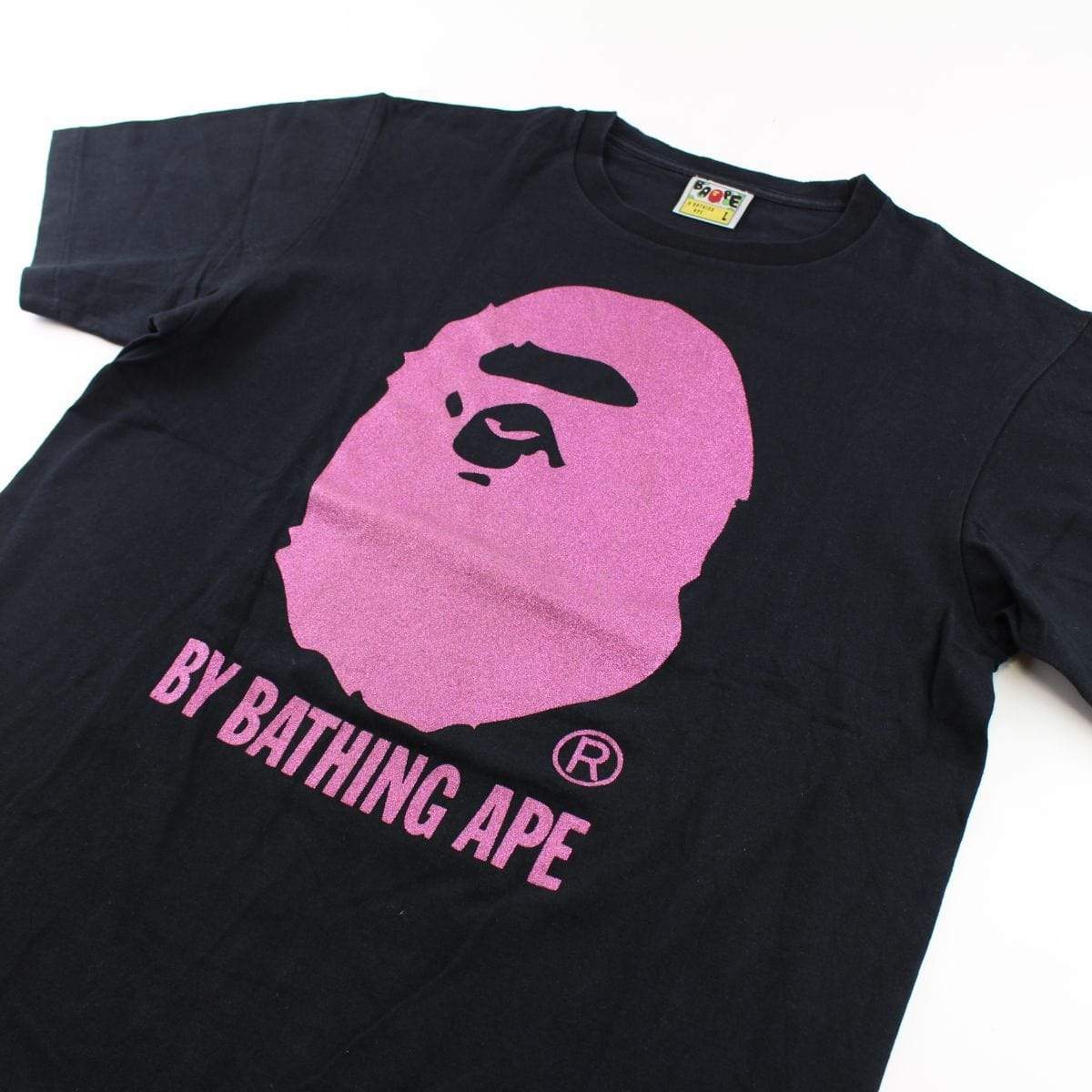 Bape Pink Glitter Big Ape Log Tee Black - SaruGeneral