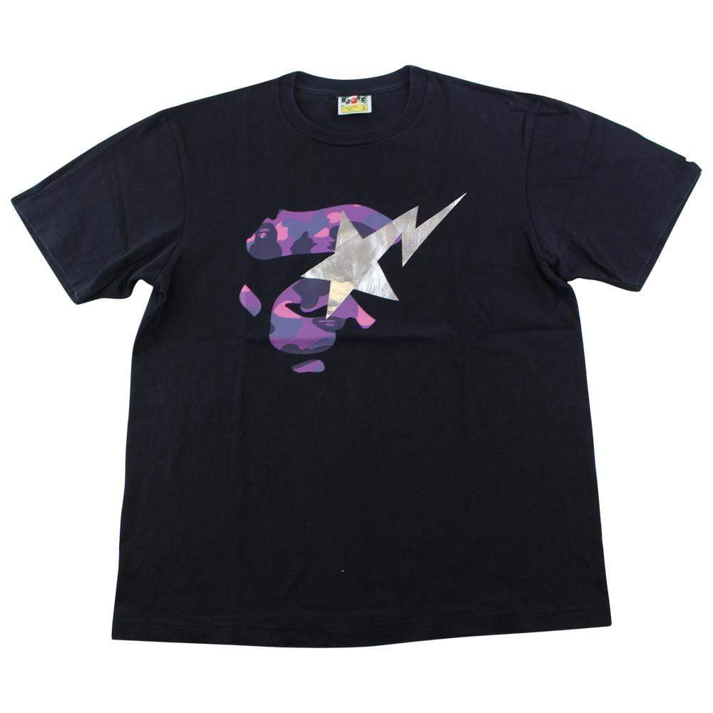 Bape Purple Camo Ape Face Tee Black - SaruGeneral