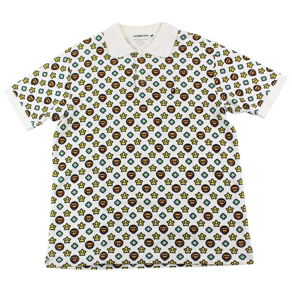 Bape Baby Milo Star Monogram Polo Shirt White - SaruGeneral