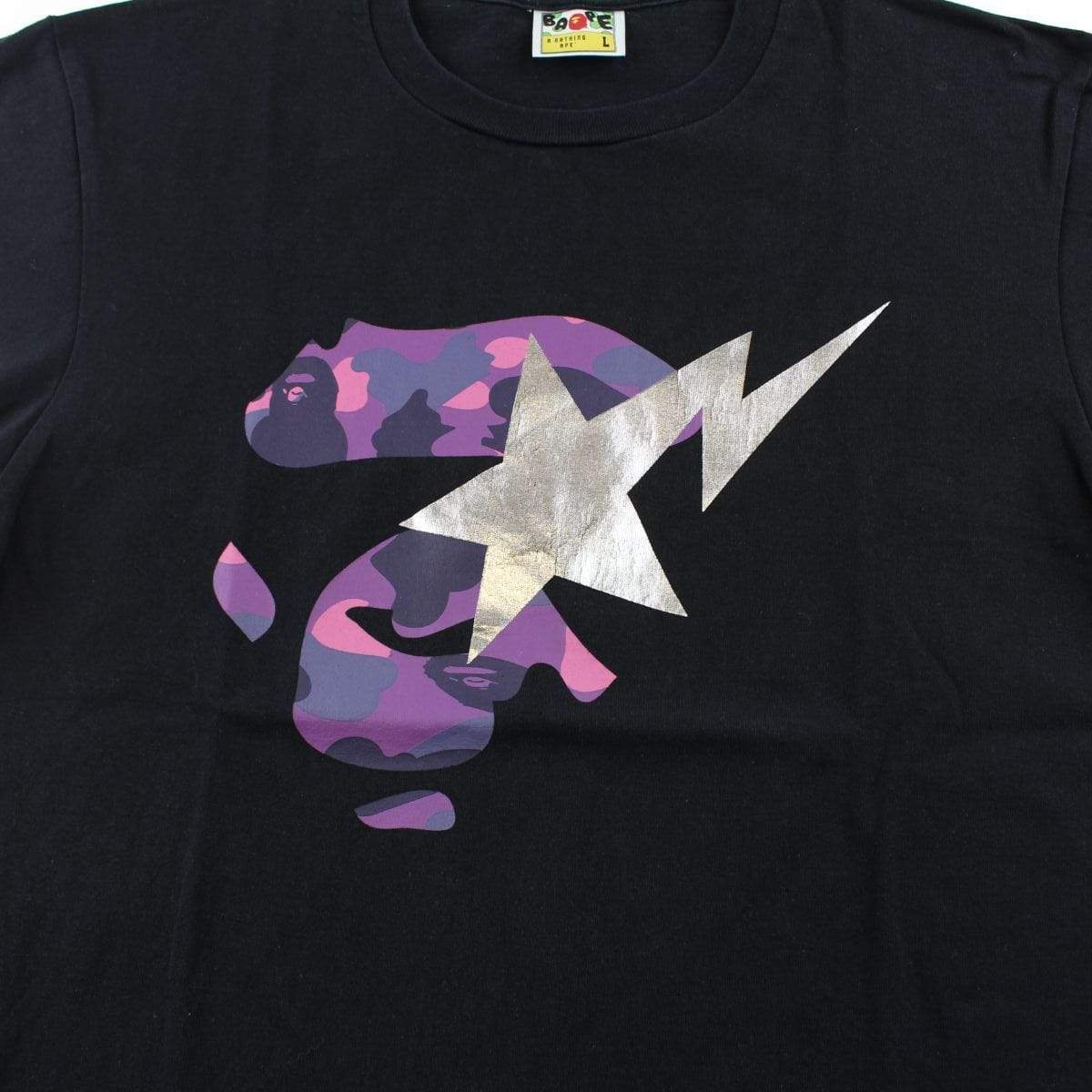 Bape Purple Camo Ape Face Tee Black - SaruGeneral