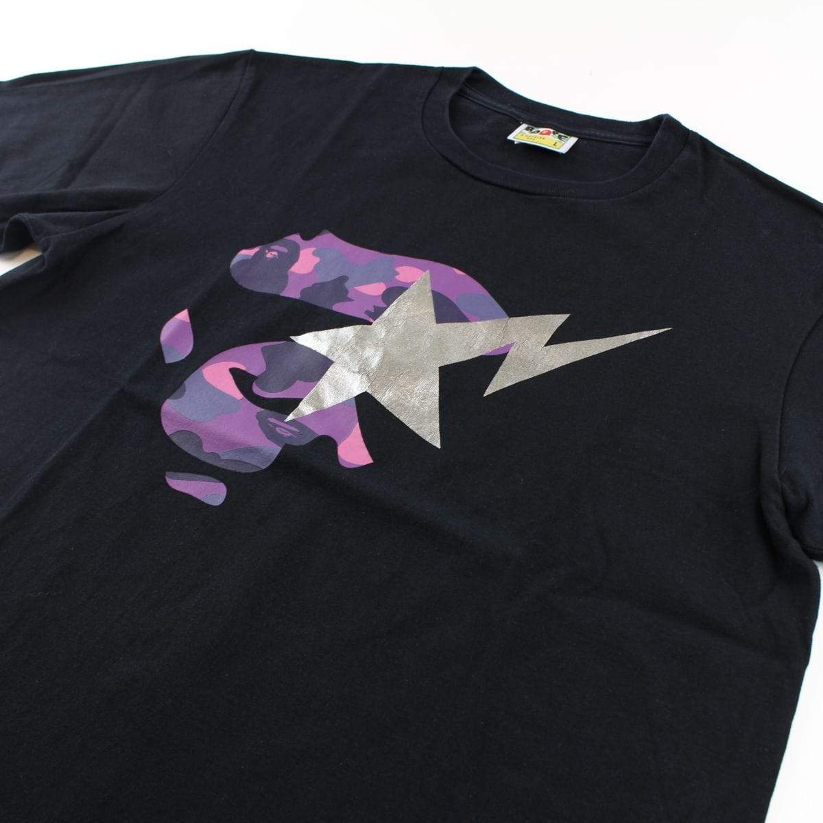 Bape Purple Camo Ape Face Tee Black - SaruGeneral