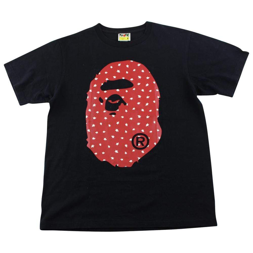 Bape Red Stars Big Ape Logo Tee Black - SaruGeneral