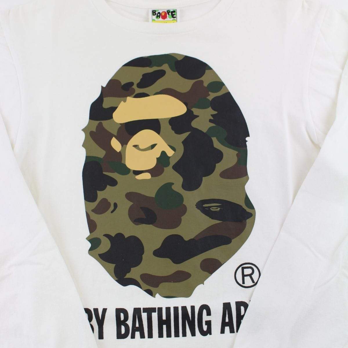 Bape 1st Green Camo Big Ape Logo LS White - SaruGeneral