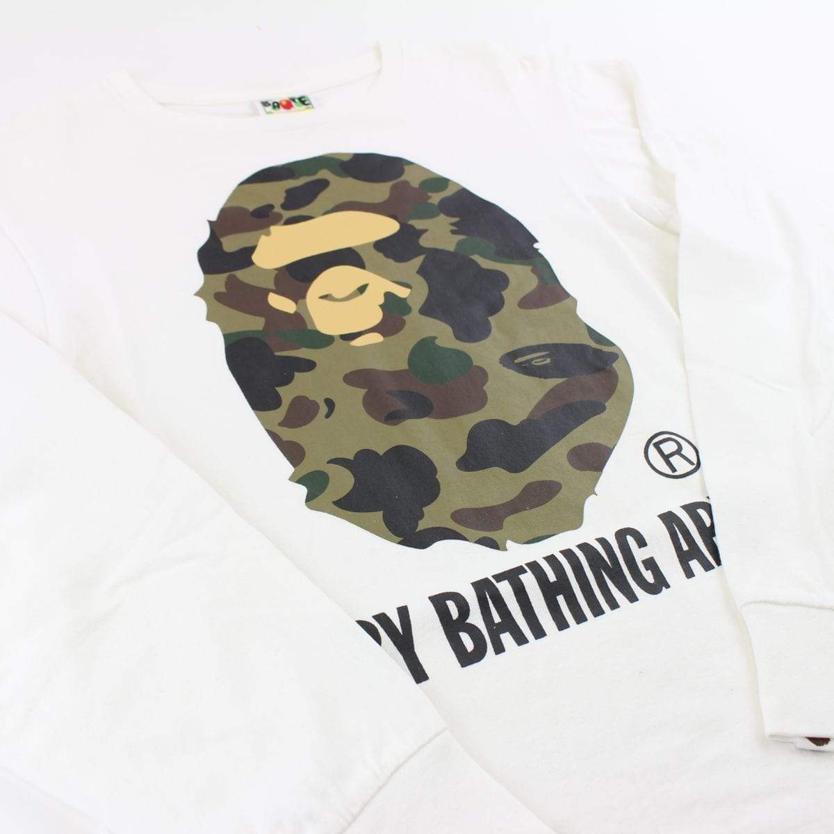 Bape 1st Green Camo Big Ape Logo LS White - SaruGeneral