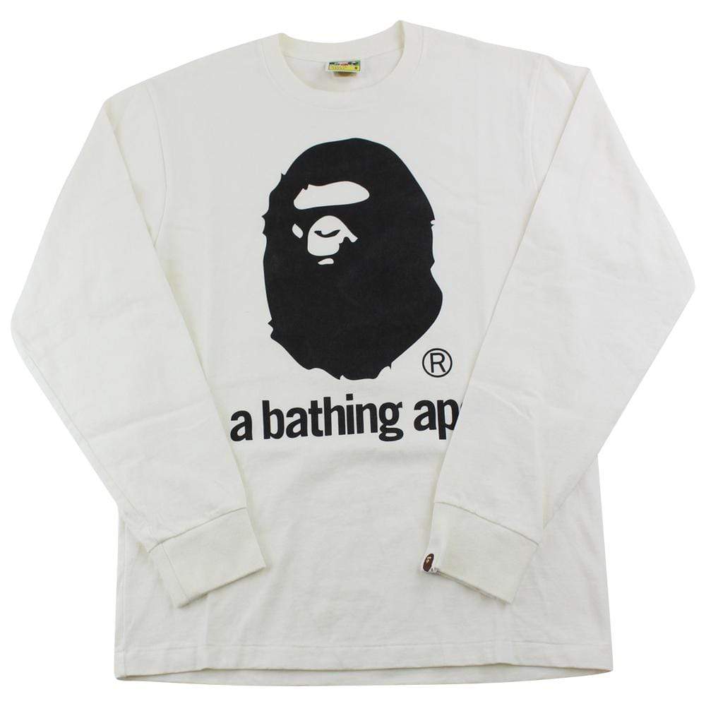 Bape Black Big Ape Logo Text LS White - SaruGeneral