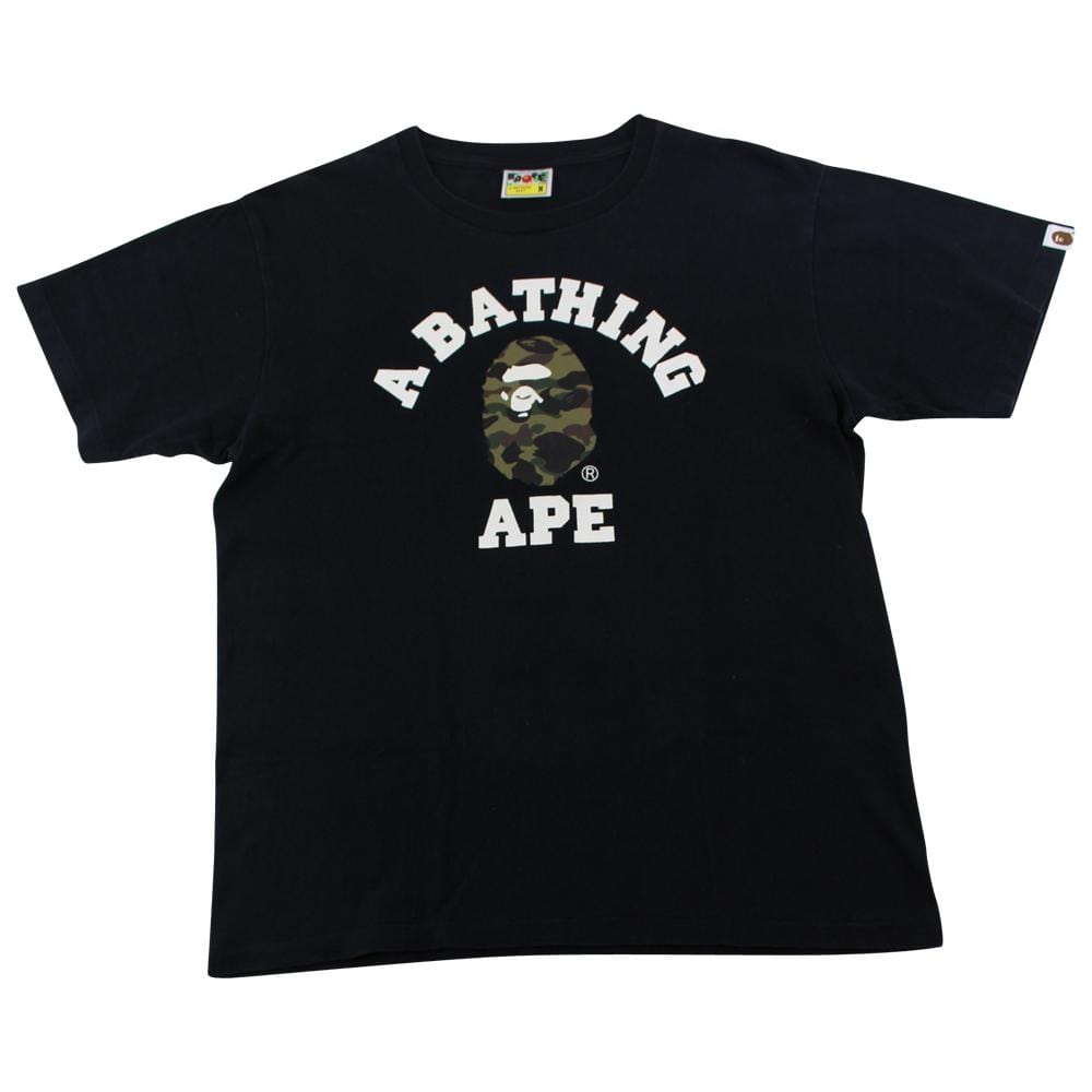 Bape 1st Green Camo College Logo Tee Black - SaruGeneral