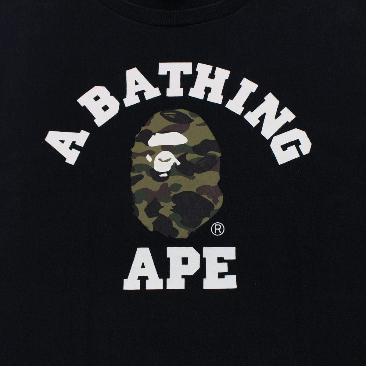 Bape 1st Green Camo College Logo Tee Black - SaruGeneral