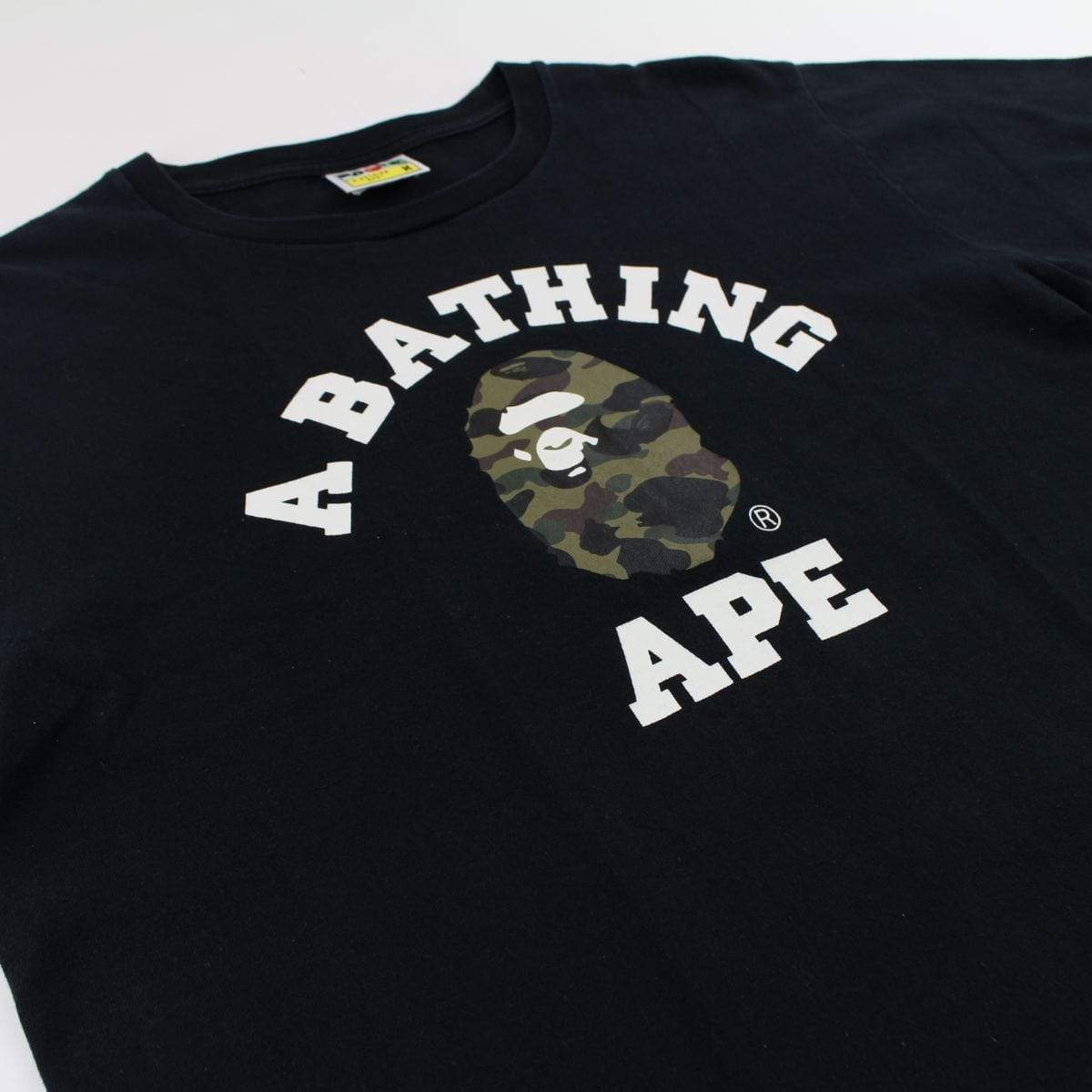 Bape 1st Green Camo College Logo Tee Black - SaruGeneral