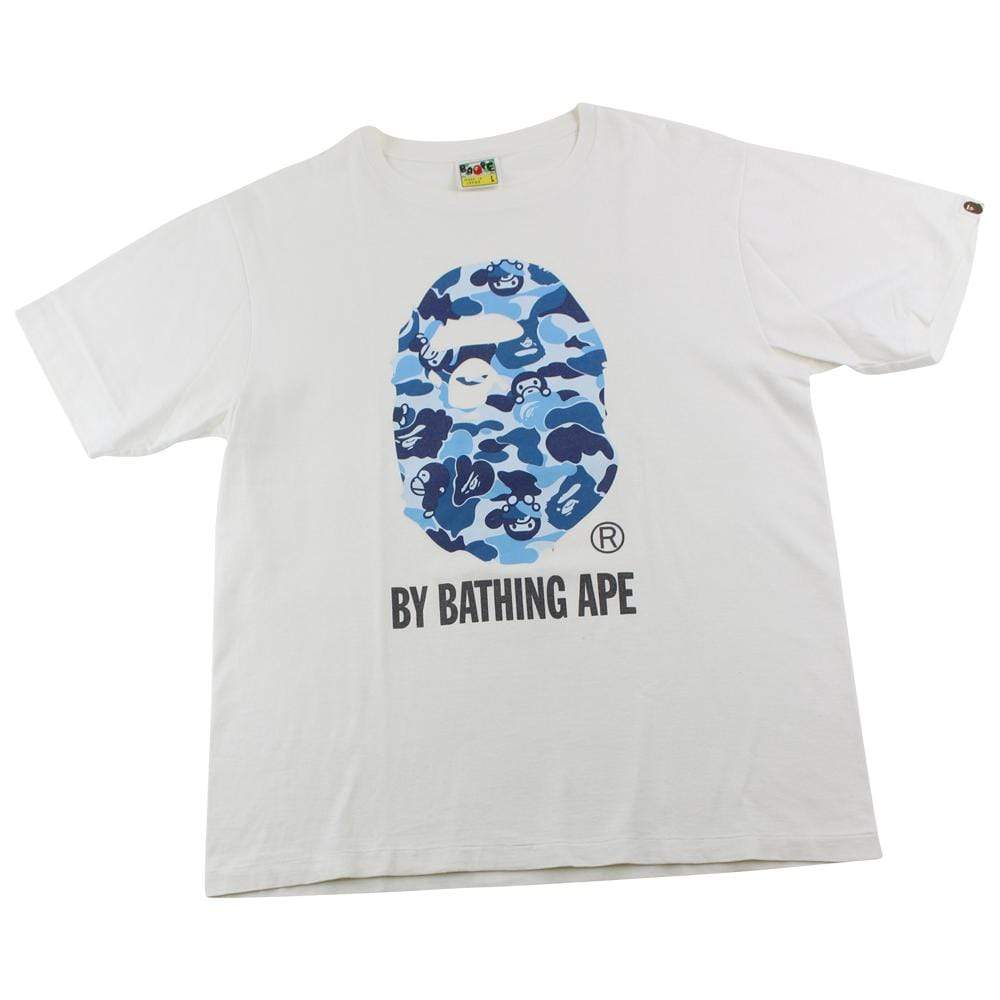 Bape ABC Blue Milo Camo Big Ape Logo Tee White - SaruGeneral