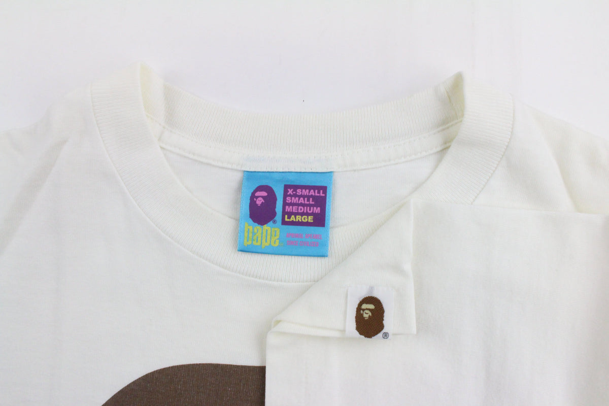 Bape Brown Angry face Big Ape Logo Tee White - SaruGeneral