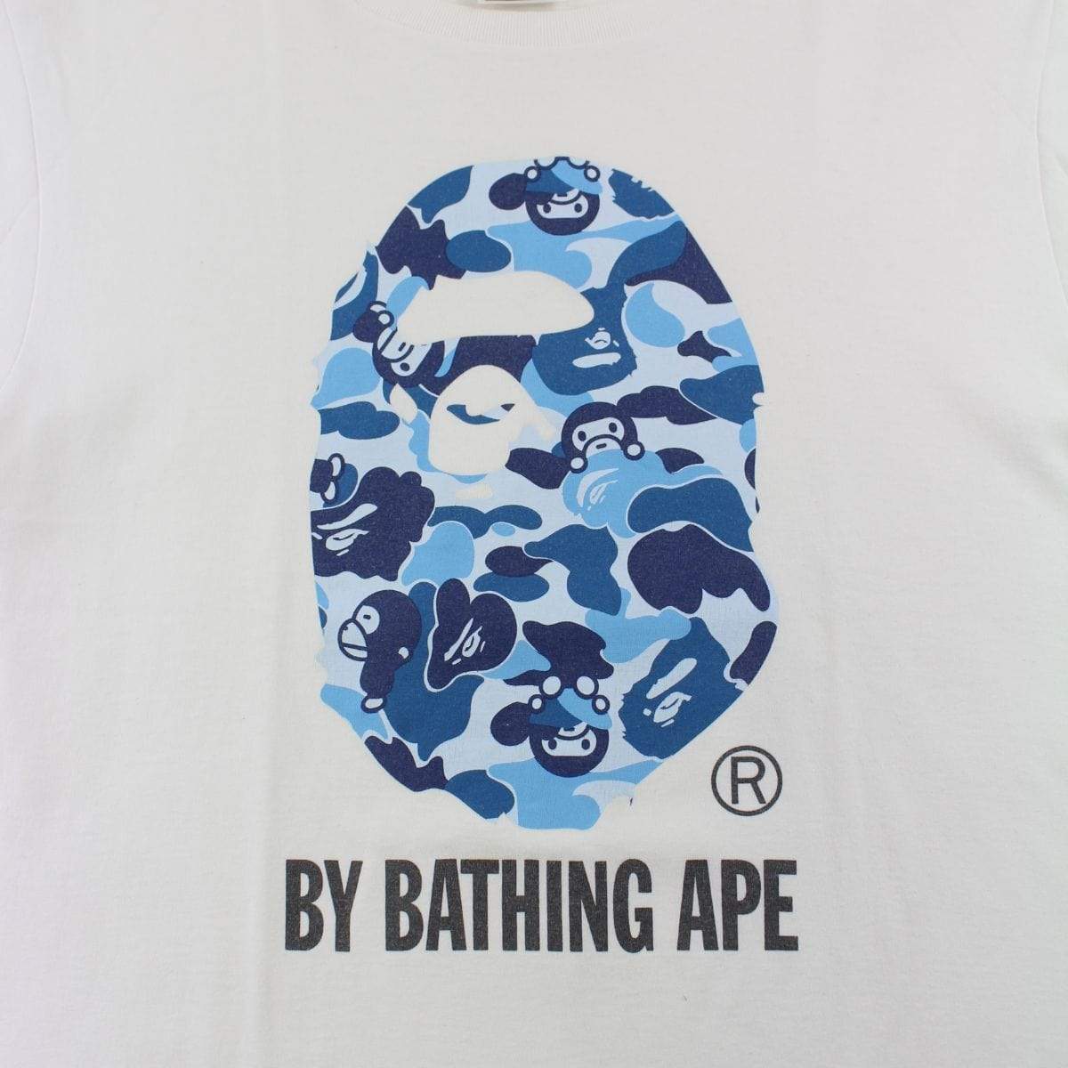 Bape ABC Blue Milo Camo Big Ape Logo Tee White - SaruGeneral