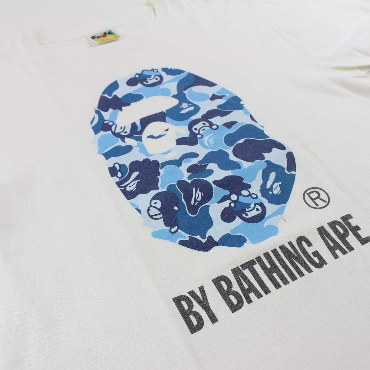 Bape ABC Blue Milo Camo Big Ape Logo Tee White - SaruGeneral