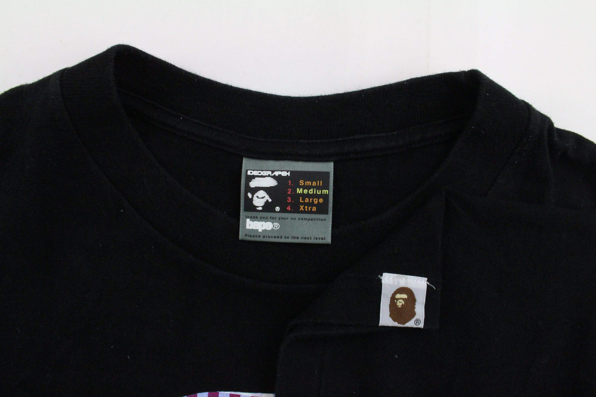 Bape Purple Checkered Big Ape Logo Tee Black - SaruGeneral