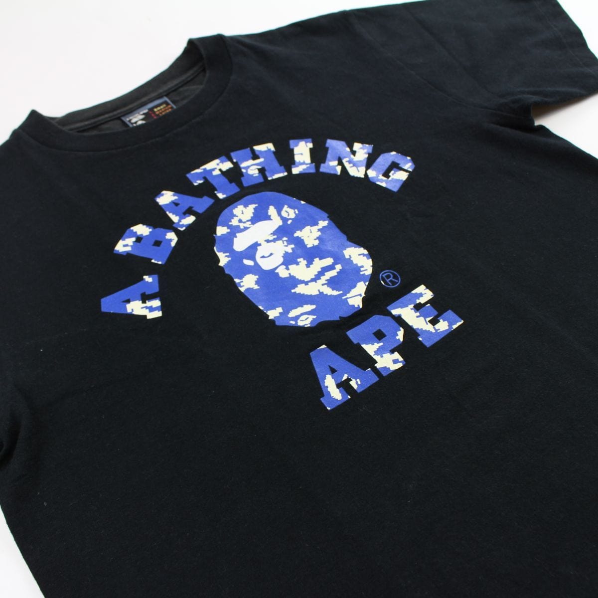Bape Blue Digi Camo College Logo Tee Black - SaruGeneral