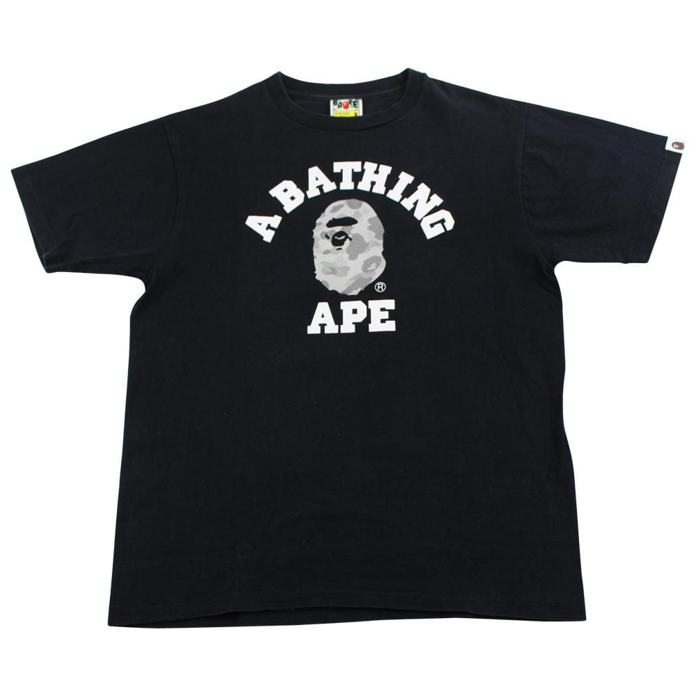 Bape White/Grey Camo College Logo Tee Black - SaruGeneral