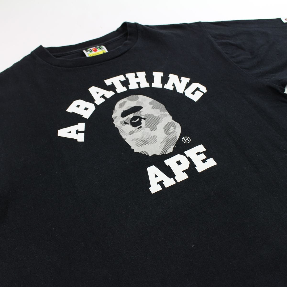 Bape White/Grey Camo College Logo Tee Black - SaruGeneral