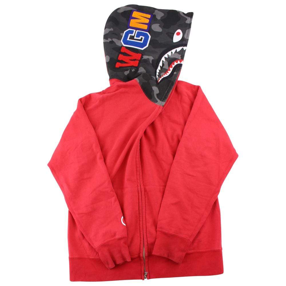 Bape Black Camo Half Face Shark Hoodie Red - SaruGeneral