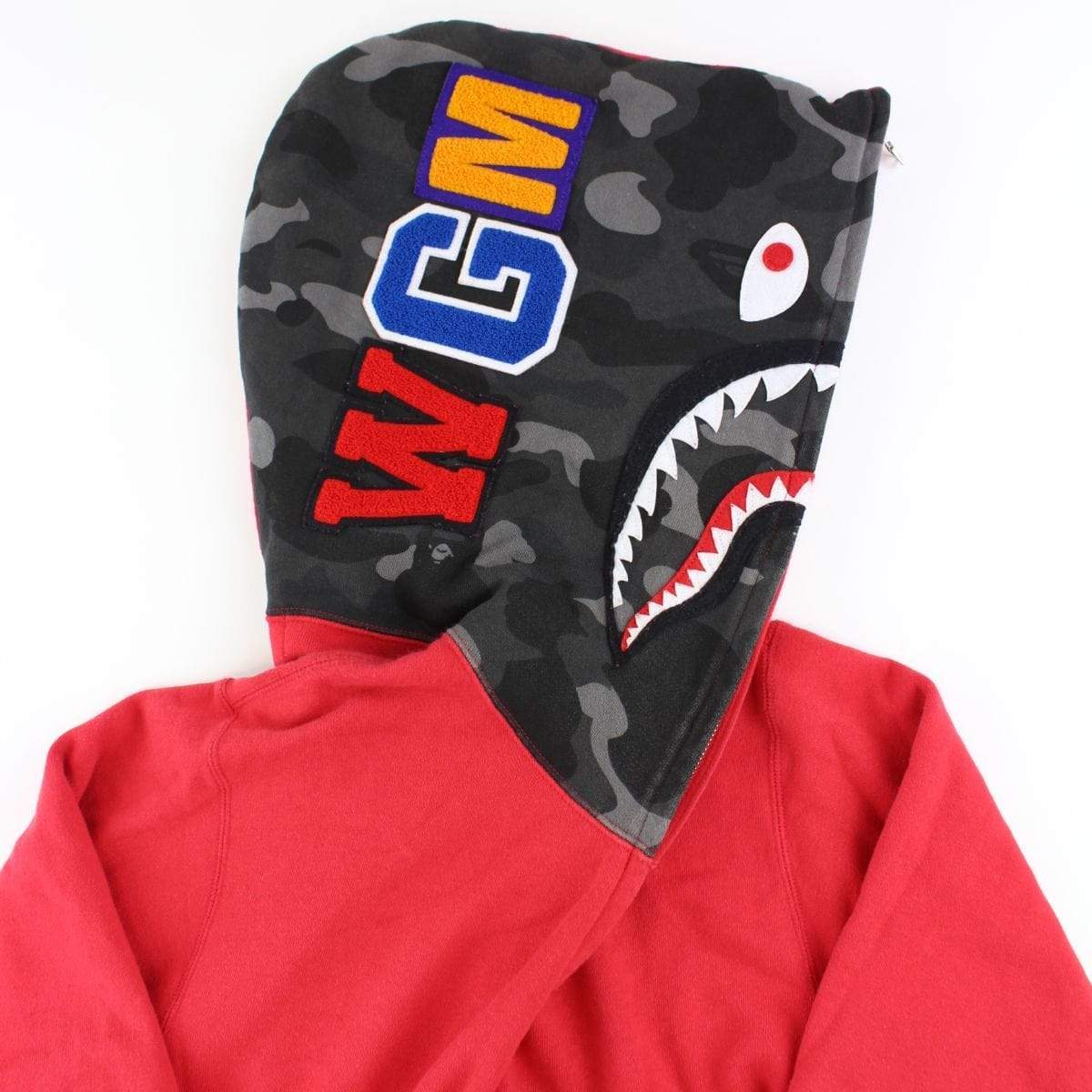 Bape Black Camo Half Face Shark Hoodie Red - SaruGeneral