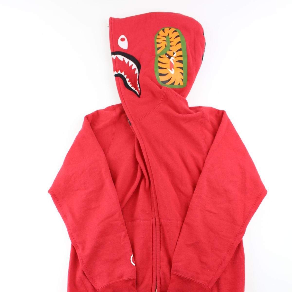 Bape Black Camo Half Face Shark Hoodie Red - SaruGeneral