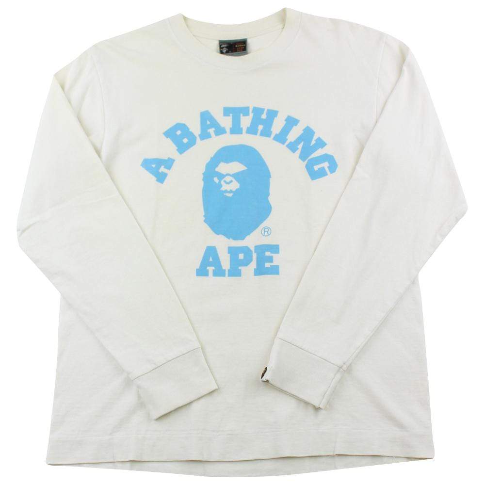 Bape Angry Face Blue College Logo LS White - SaruGeneral