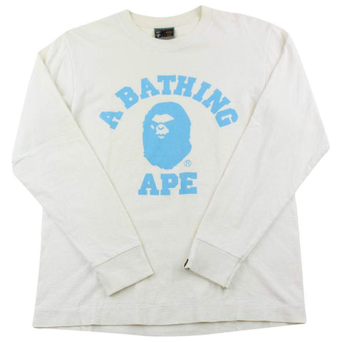 Bape Angry Face Blue College Logo LS Blanc
