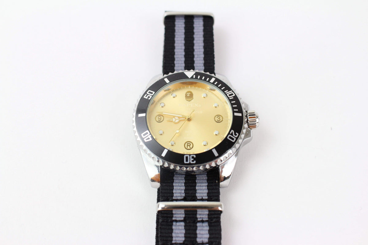 Bapex black silver strap gold face - SaruGeneral