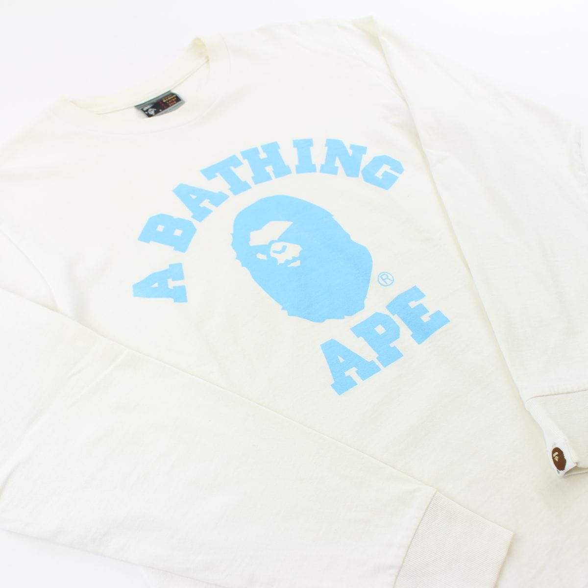 Bape Angry Face Blue College Logo LS White - SaruGeneral